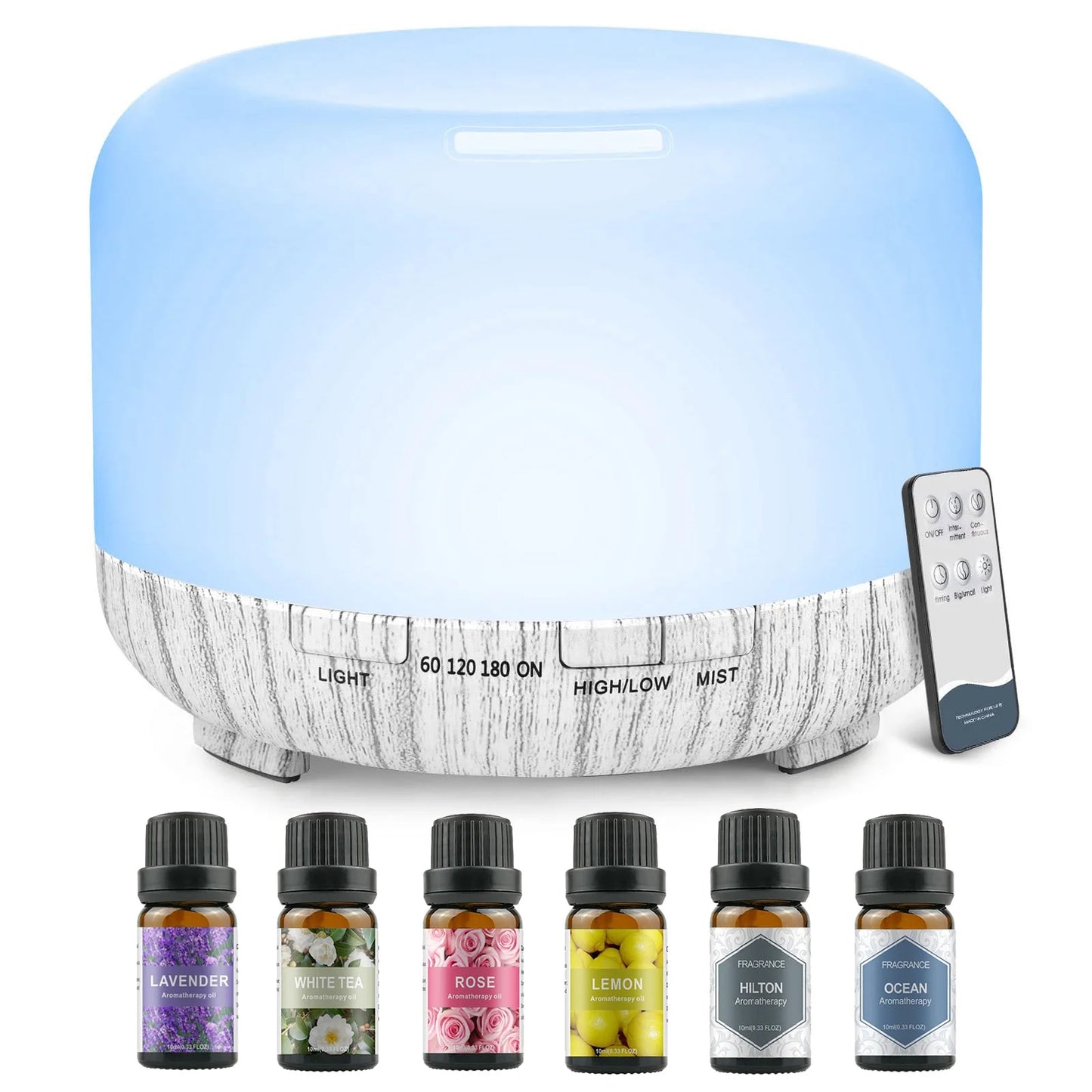 500ML Aromatherapy Oil Diffuser, 6 Bottle Essential Oil Set