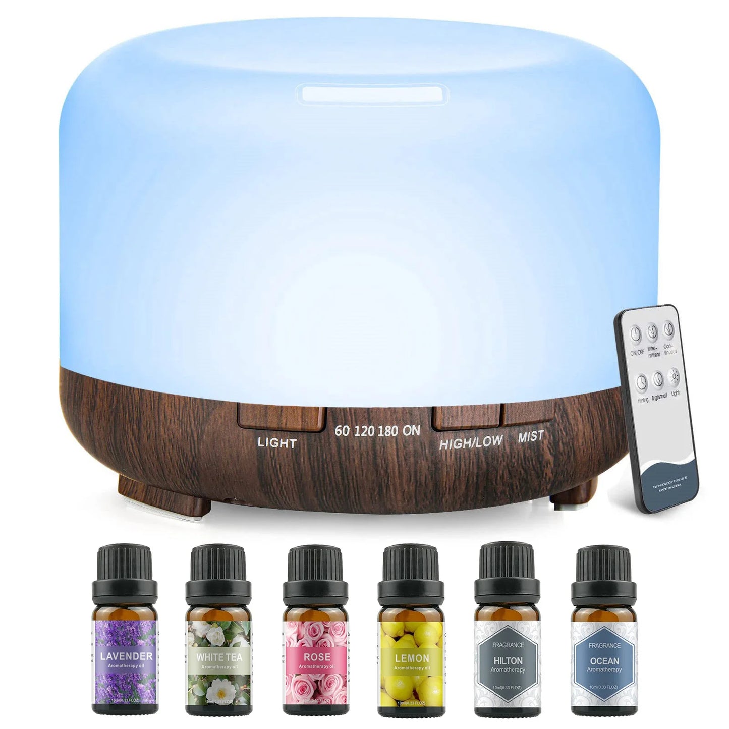 500ML Aromatherapy Oil Diffuser, 6 Bottle Essential Oil Set