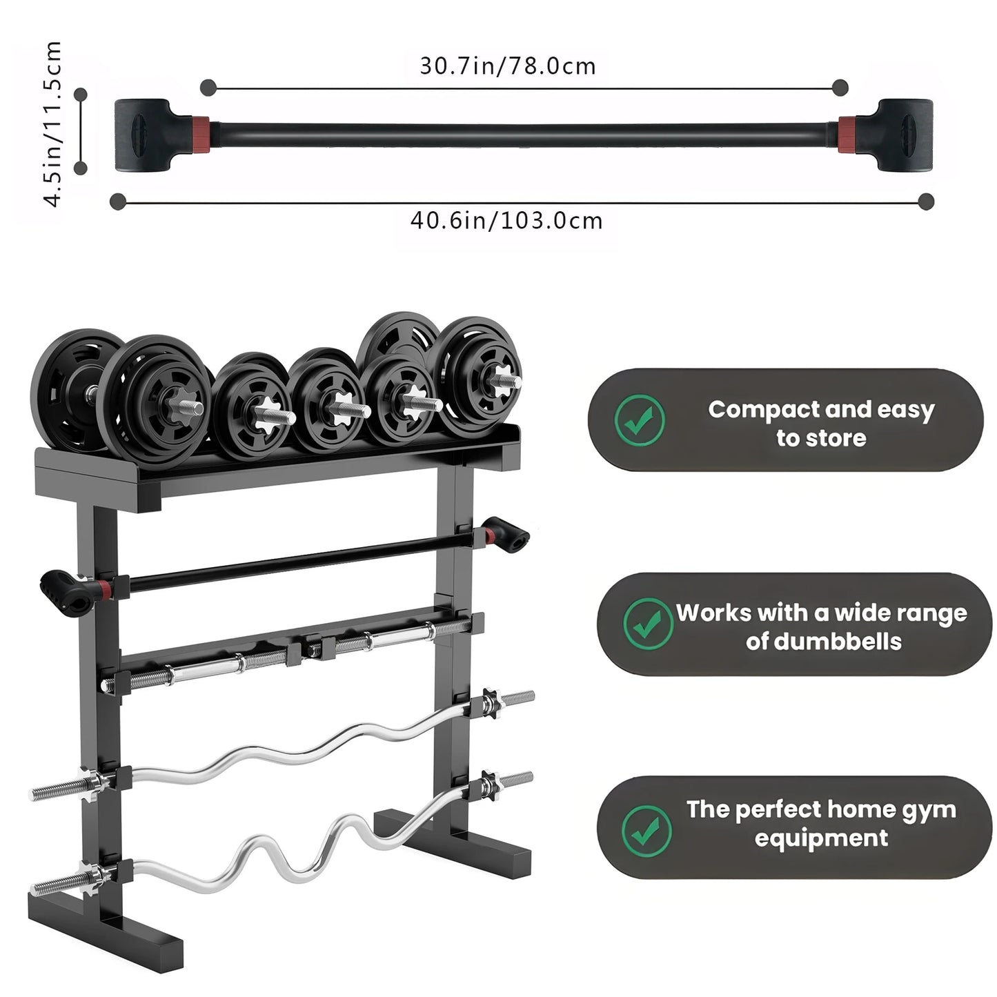 Adjustable Dumbbell Converter to Barbell Set and Kettlebell