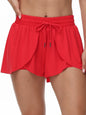 Women's Flowy Running Shorts Plain 2 IN 1 Drawstring Waist Shorts Gym Yoga Athletic Workout Tennis Sport Skorts Skirts Ladies