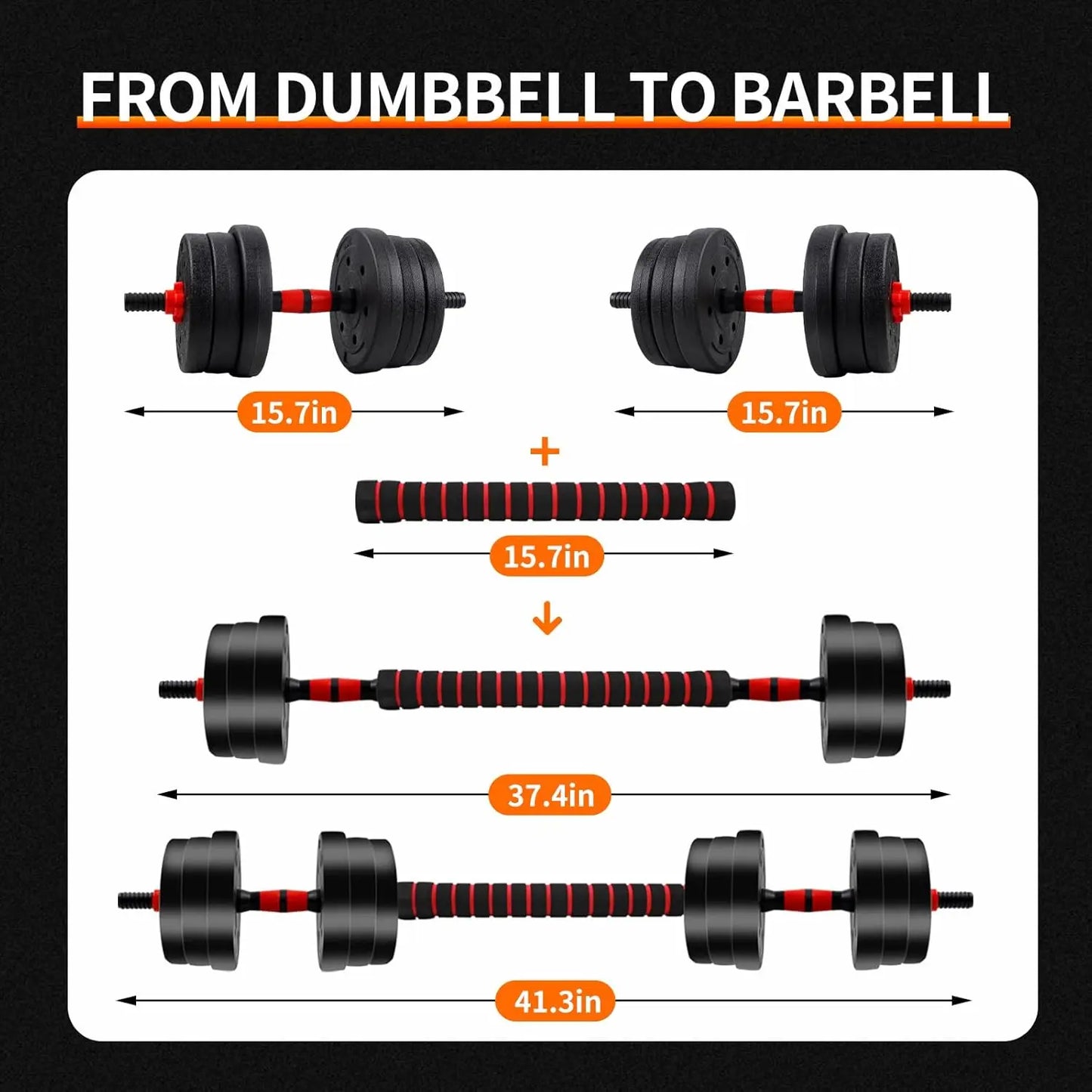 5-44 lbs Adjustable Dumbbell To Barbell Set, Anti-Slip Grip