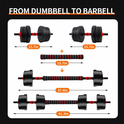 5-44 lbs Adjustable Dumbbell To Barbell Set, Anti-Slip Grip