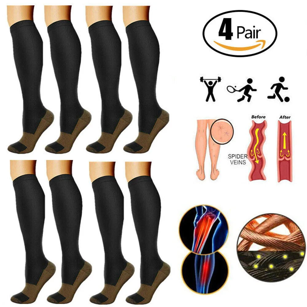 4 Pair Compression Stockings Men Women