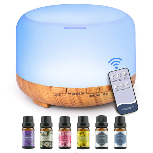 500ML Aromatherapy Oil Diffuser, 6 Bottle Essential Oil Set