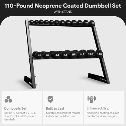 Dumbbell Set With Stand, Neoprene Coated Weights