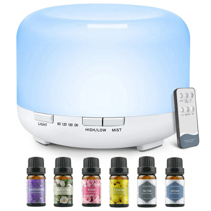 500ML Aromatherapy Oil Diffuser, 6 Bottle Essential Oil Set