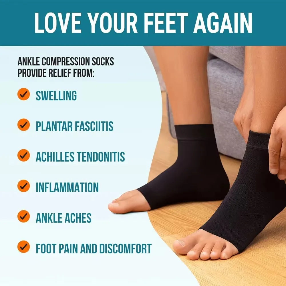 2 Pair Compression Socks Ankle Support, Plantar Fasciitis Relief