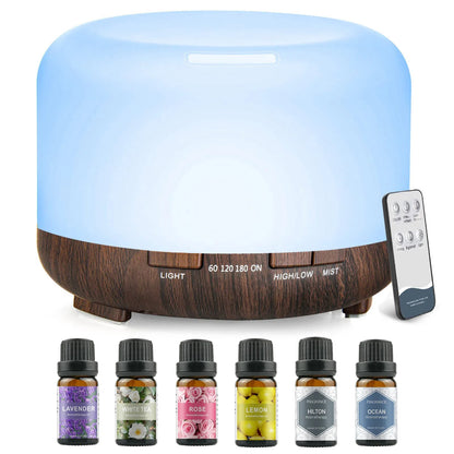 500ML Aromatherapy Oil Diffuser, 6 Bottle Essential Oil Set