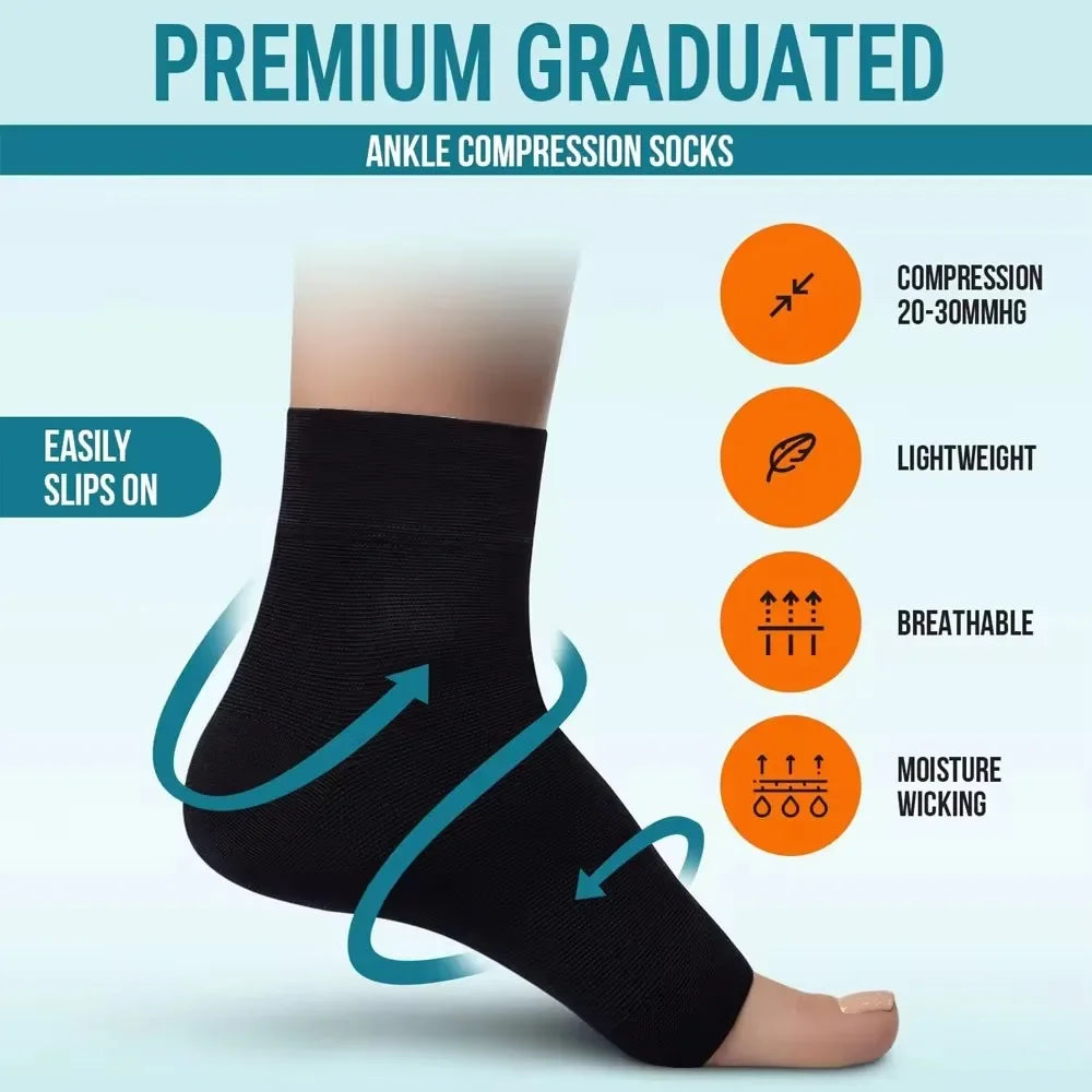2 Pair Compression Socks Ankle Support, Plantar Fasciitis Relief