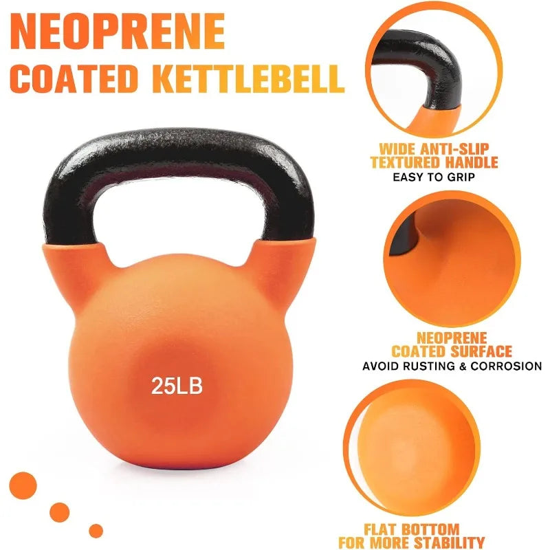 Neoprene Coated Solid Cast Iron Kettlebell 5-50lbs